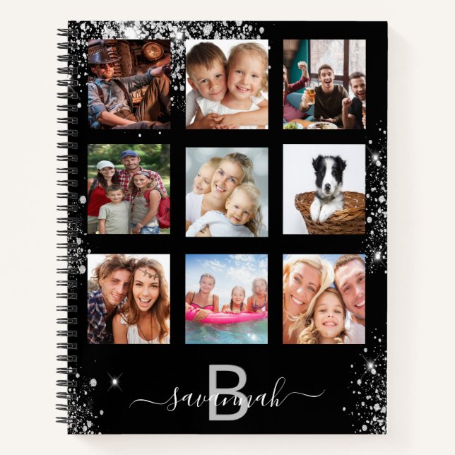 Carnet Collage photo avec monogramme de nom en paillettes (Devant)