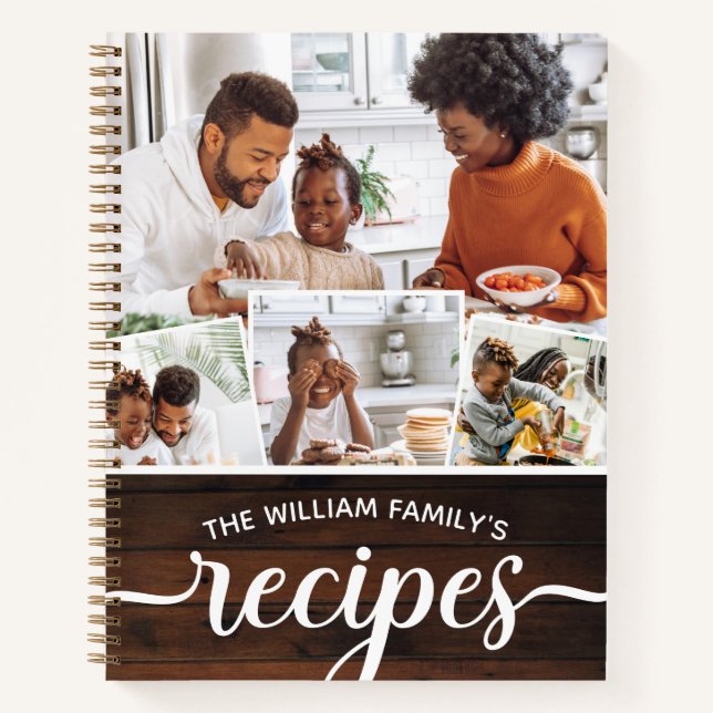 Carnet Collage photo en bois rustique Recettes de famille (Devant)