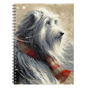 Carnet Collie À Poils Avec Écharpe D'Hiver À Rayures