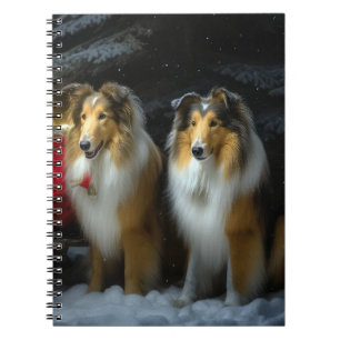 Carnet Collie Rough Neigeux Traîneau Décor Noël