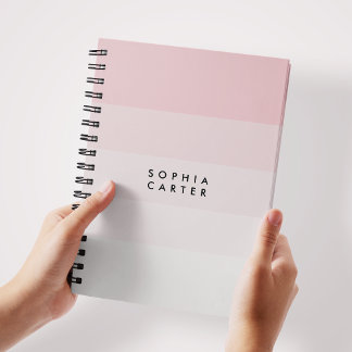 Carnet Colorbloc Horizontal rose pastel rayures Monogramm
