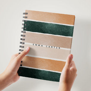 Carnet Colorblock Brown et vert Rayures Abstraites Monogr
