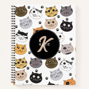 Carnet Coloré Cute Funny Chats & Paw Motif Monogramme