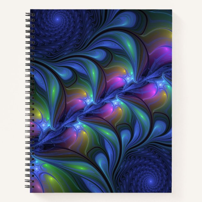 Carnet Coloré Lumineux Abstrait Bleu rose Vert Fractal (Devant)