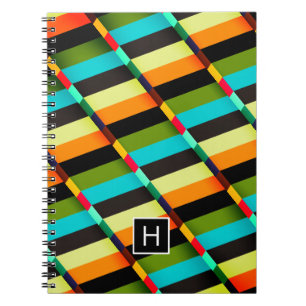 Carnet Coloré Moderne Rayures Abstraites & Monogramme