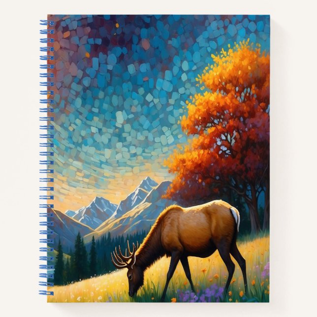 Carnet Colorful Meadow Elk with Flowers Art (Devant)