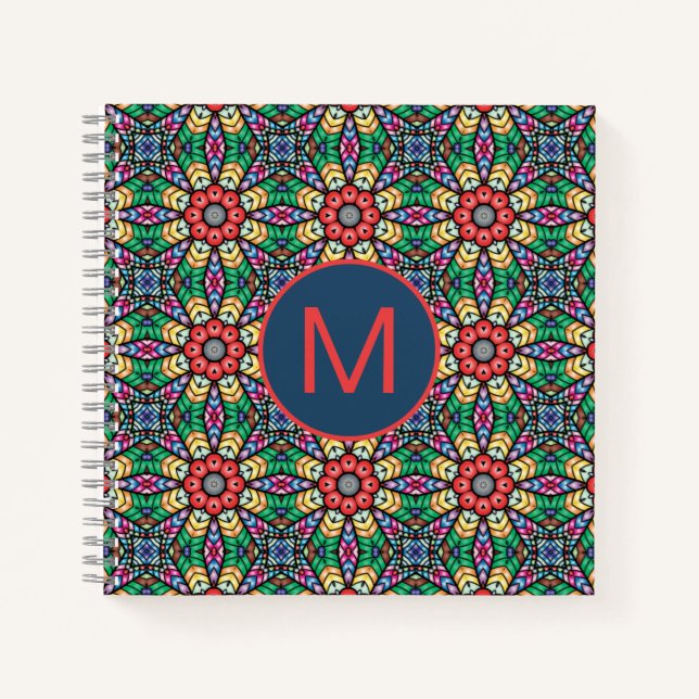 Carnet Colorful Ornate Kaleidoscope Pattern Monogram (Devant)
