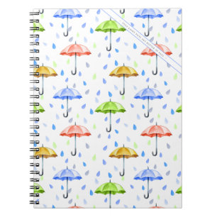Carnet Colorful Watercolor Umbrellas and Rain Drops Fall