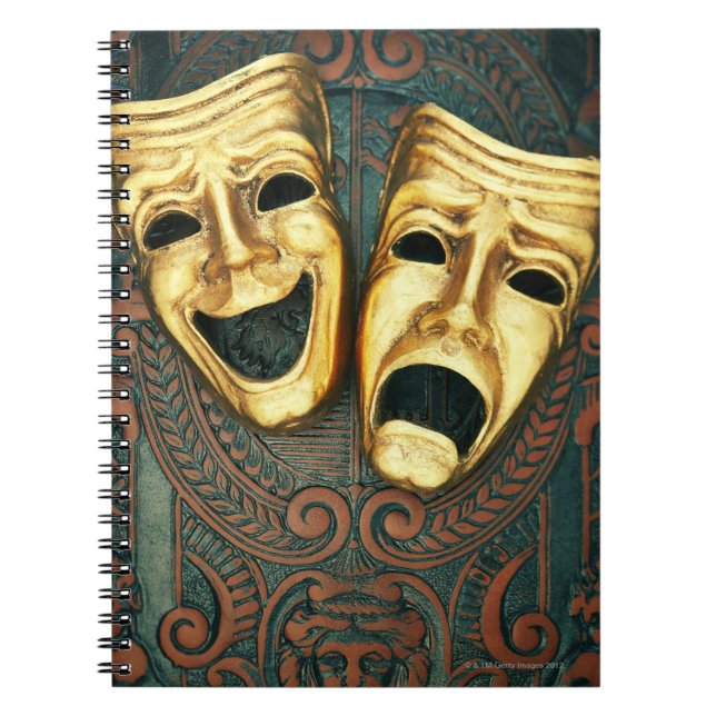Carnet Comédie dorée et masques de tragédie sur modèle (Devant)