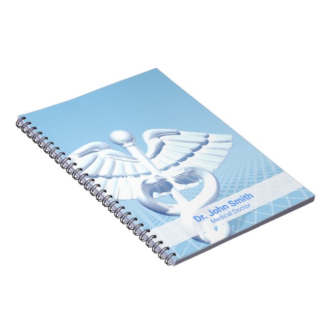 Carnet Conception de Caducée 3D blanc médical bleu (Côté Droit)