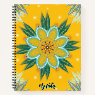 Carnet Conception de fleur de mandala dorée bleue