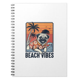 Carnet Conception de gravure vintage pug ambiance plage_1