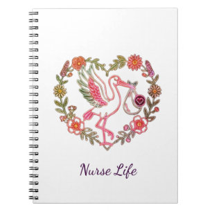 Carnet Conception de la vie d'infirmière oiseau floral