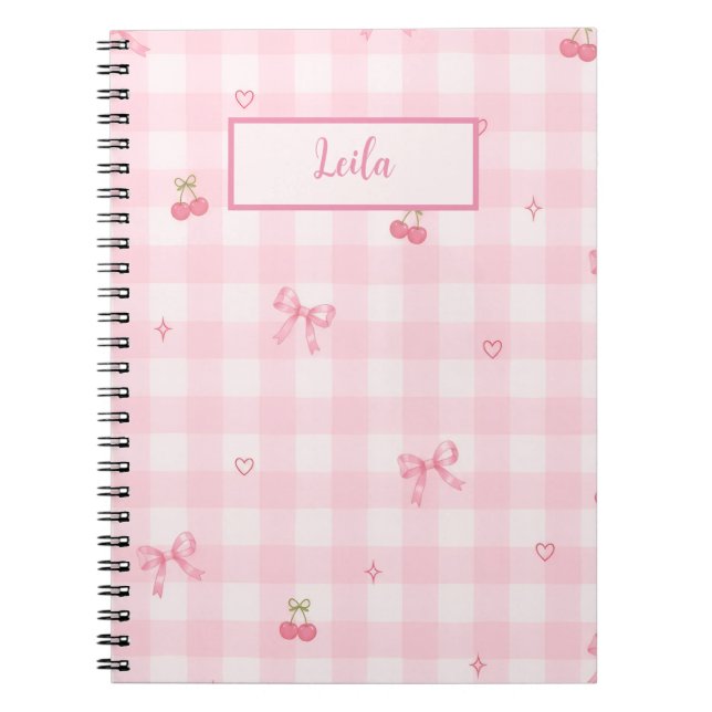 Carnet Conception de nom de script à nœud cerise en vichy (Devant)