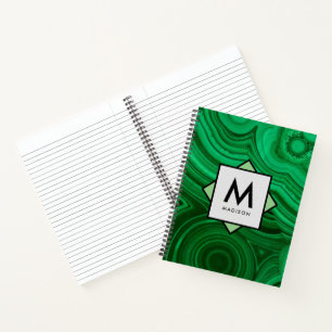 Carnet Conception minérale verte avec nom et monogramme s