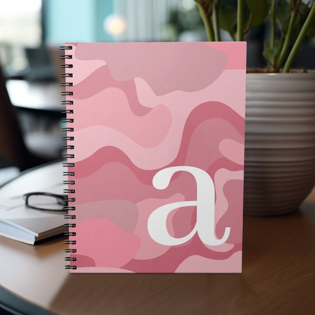 Carnet Conception minimale avec grande ligne rose Monogra (Personalized notebook with custom text - add your name and other options)