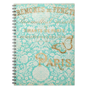 Carnet Conception vintage d'or de Paris avec le papillon