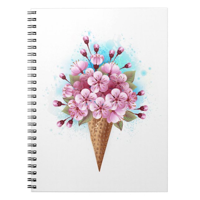 Carnet Cône rose Sakura crème glacée gaufre (Devant)