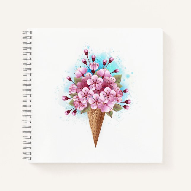 Carnet Cône rose Sakura crème glacée gaufre (Devant)