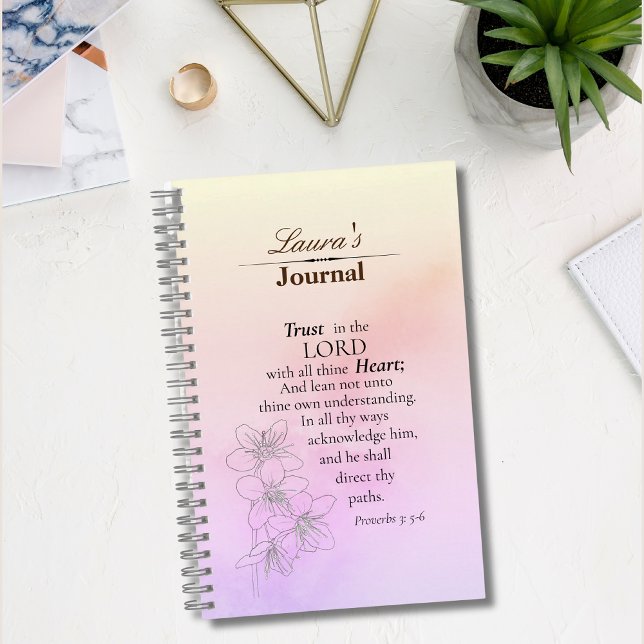 Carnet Confiance dans le Seigneur Bible Verse Floral Aqua (Créateur téléchargé)