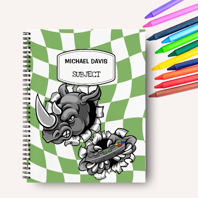 Carnet Contrôleur cool Cartoon Rhino Holding Video Games (Créateur téléchargé)