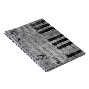 Carnet Cool antique grunge, effet piano notes musicales