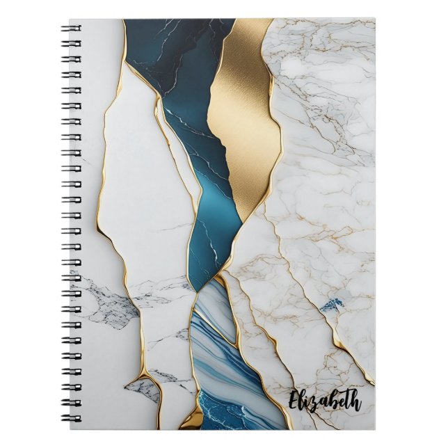 Carnet Cool Blanc Turquoise Marbre Pierre Or (Devant)