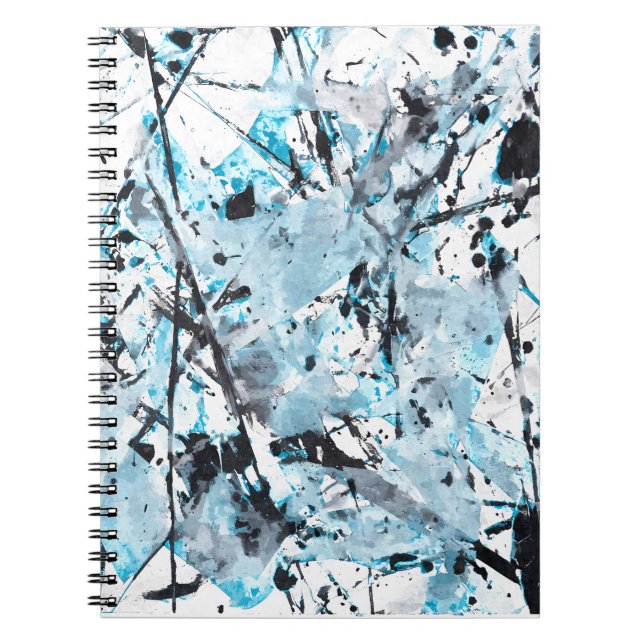 Carnet Cool Bleu Noir Blanc Splatter Abstrait (Devant)