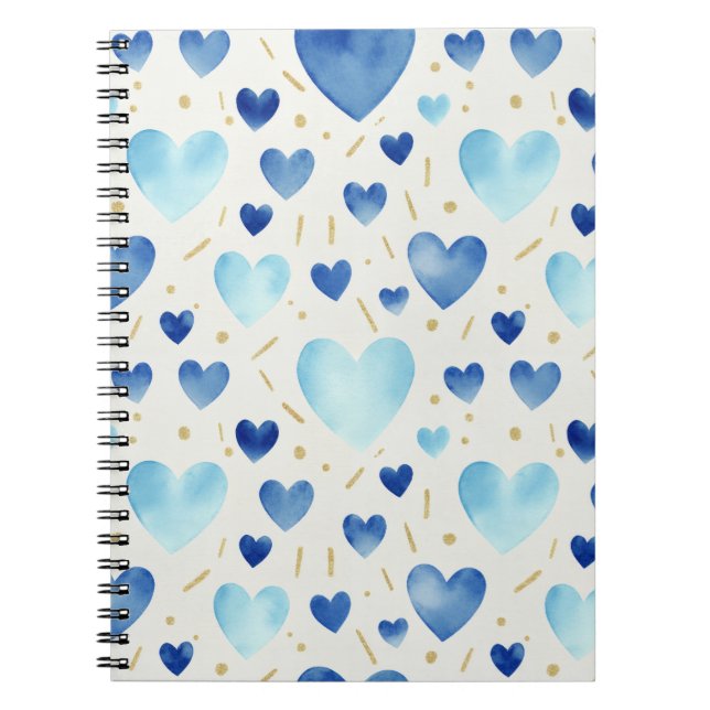 Carnet Cool Blue Watercolor Hearts (Devant)