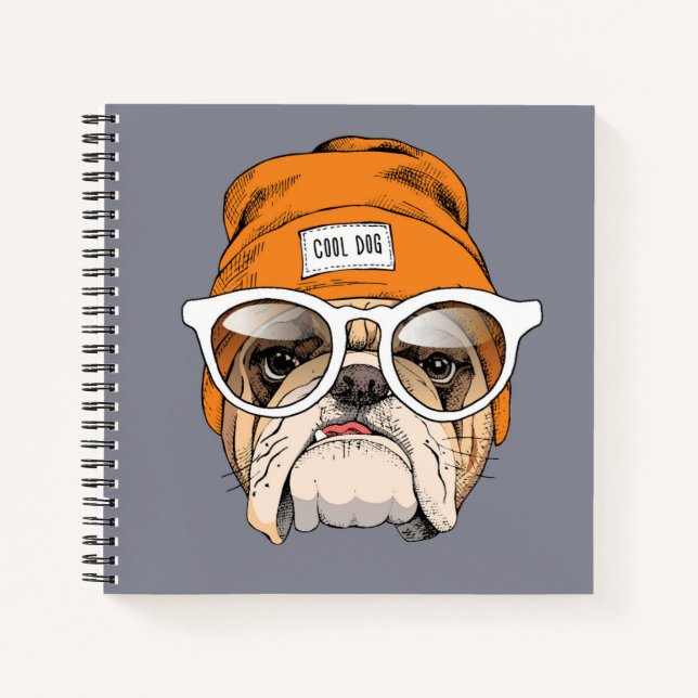 Carnet Cool Hipster Bulldog (Devant)