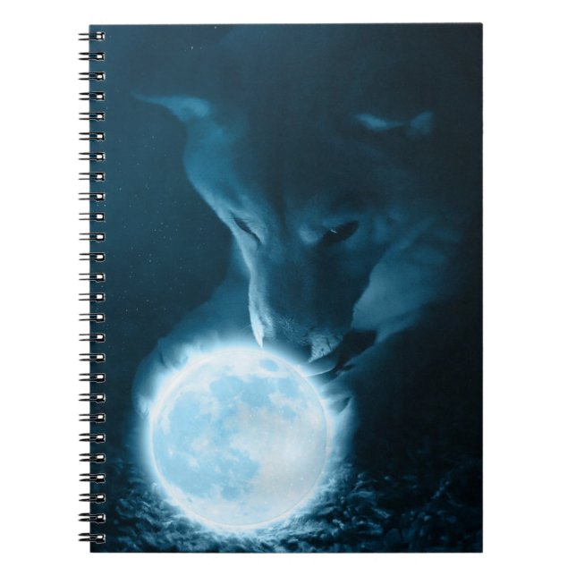 Carnet Cool Imaginaire Mystique Loup Tenant La Lune (Devant)