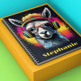 Carnet Cool Llama DJ avec casque Nom