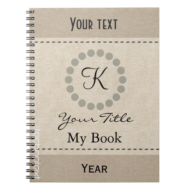 Carnet Cool personnalisé Monogramme look lin (Devant)