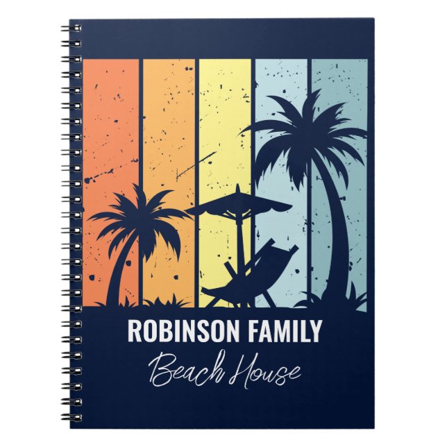 Carnet Cool Retro Beach House Custom Navy Blue (Devant)