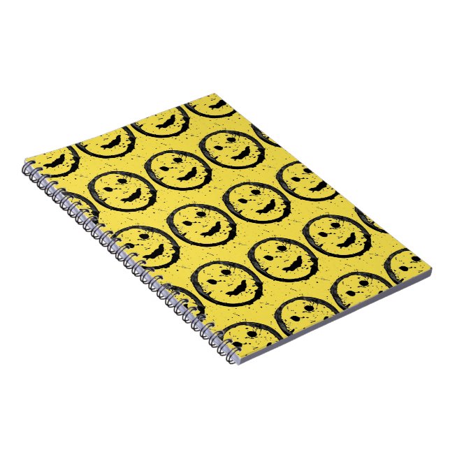 Carnet Cool Sardé Joyeux visage souriant motif jaune (Côté Droit)