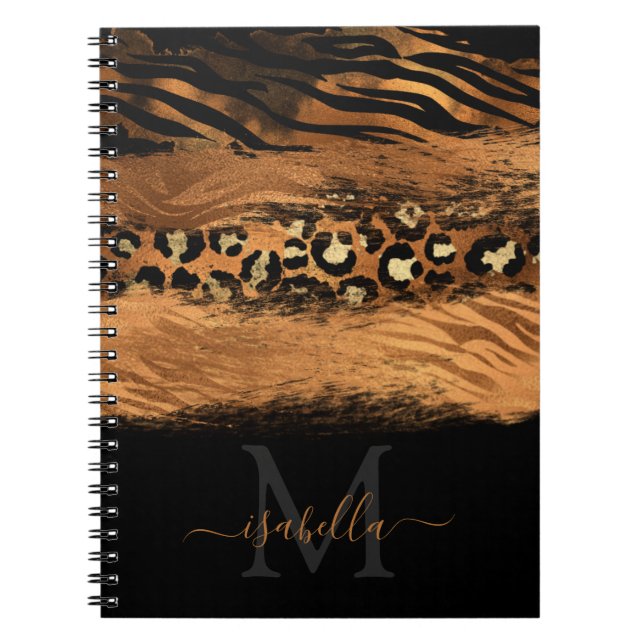 Carnet Copper de script élégant en or noir monogramme (Devant)