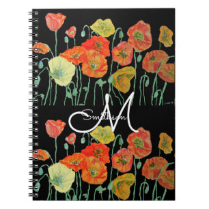 Carnet Coquelicot orange rouge Pavots noirs floraux Aquar