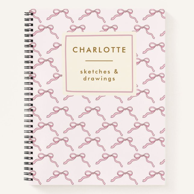 Carnet Coquette Bows Rose Nom personnalisé Sketchbook (Devant)