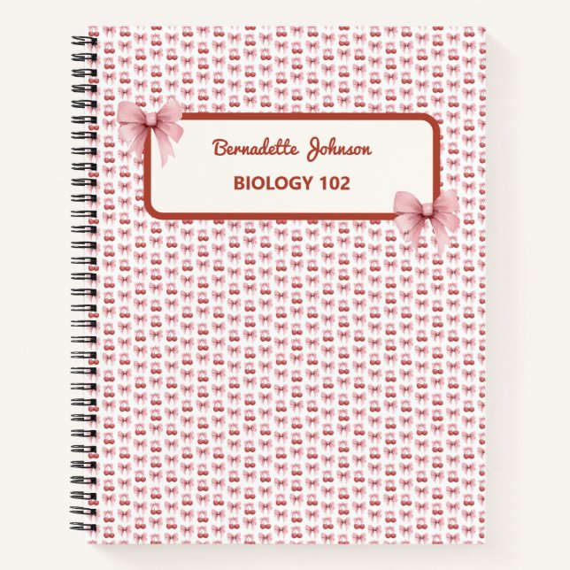 Carnet Coquette Pink Bow personnalisable Retour à l'école (Devant)