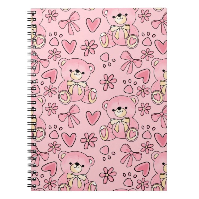 Carnet  Coquette Pink Teddy Bear Seamless Pattern (Devant)