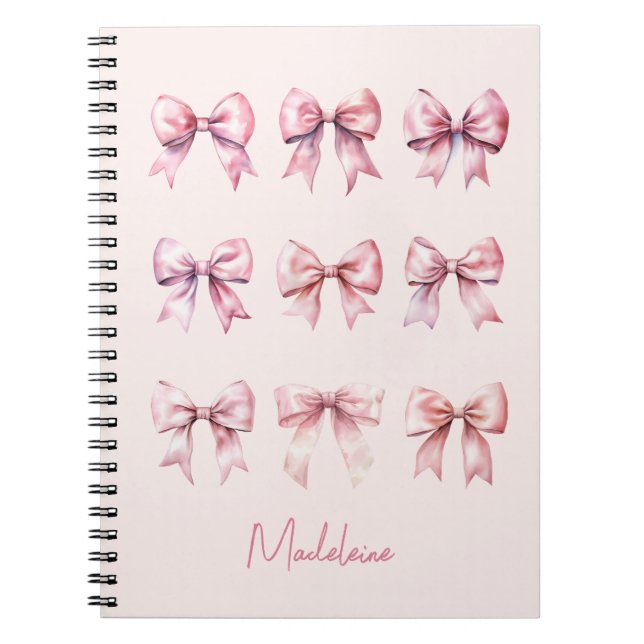 Carnet Coquette rose Bow Nom personnalisé (Devant)