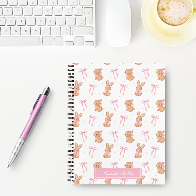 Carnet Coquette Rose Cute Bunnies Bunnies Monogramme Nom (Créateur téléchargé)