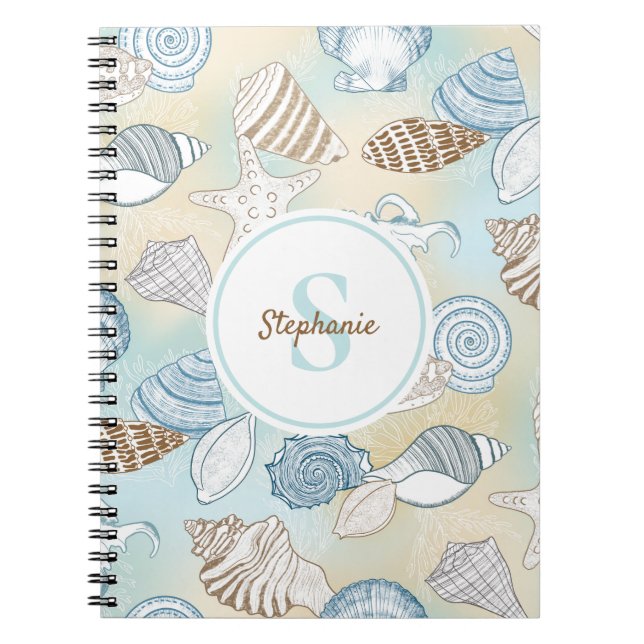 Carnet Coquillages de plage Nom du monogramme (Devant)