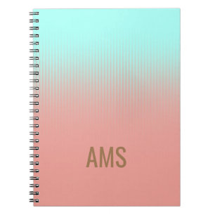 Carnet Corail monogramme et rayures turquoise