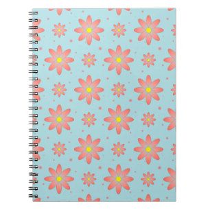 Carnet Corail rose et poudres bleu délicat marguerite fle