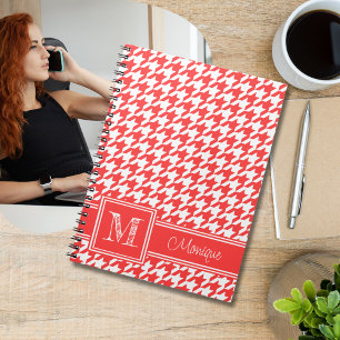 Carnet Corail Rouge Blanc Houndstooth Monogramme modern