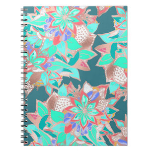 Carnet Corail vivant vert d'âge turquoise rose doré fle