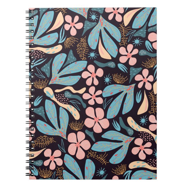 Carnet Coral Blue Floral Dark Print (Devant)