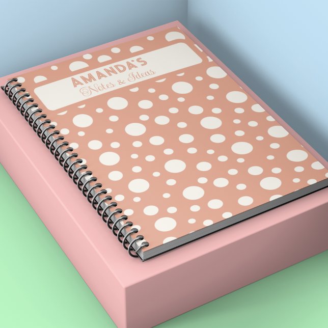 Carnet Coral Polka Dot Motifs - nom du client (Personalized Blush Polka Dot – Soft Peach Minimal Notebook)