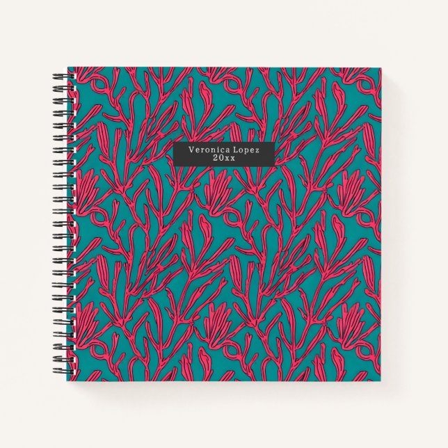 Carnet Coral Reef rose Abstrait et Motif Turquoise (Devant)